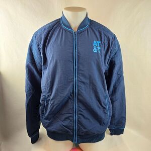 AT&T Jacket Mens Large Navy Blue Nylon Bomber Logo Employee Uniform Windbreaker